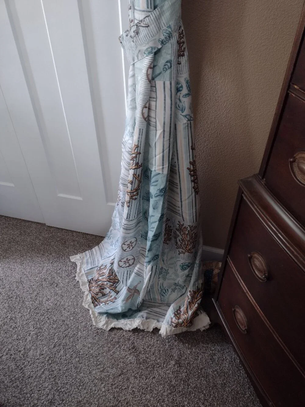 Coral Patches Valances, Tie Backs and Panels By Bella Coastal Decor